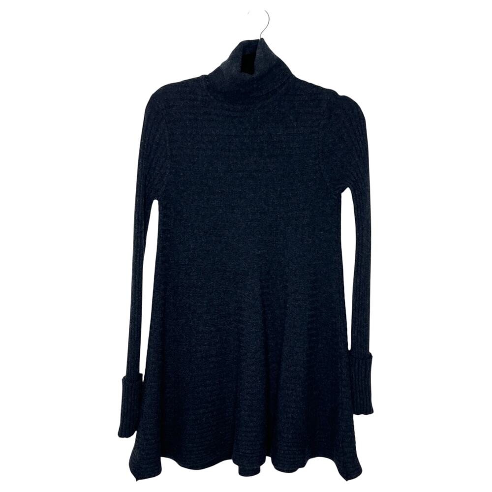 Autumn Cashmere Womens Sweater Small Gray Long Swing Turtleneck 100% Cashmere